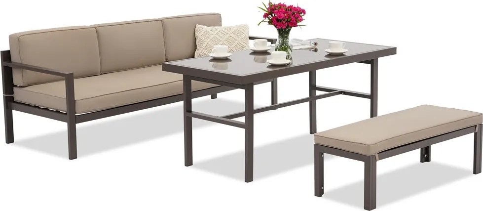Porto Apetito Comfort 3 tuinset met bank bruin Garden Point