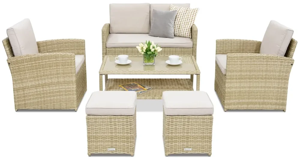 Monaco Coffee tuinmeubelen 4 + 2 Garden Point poefs beige