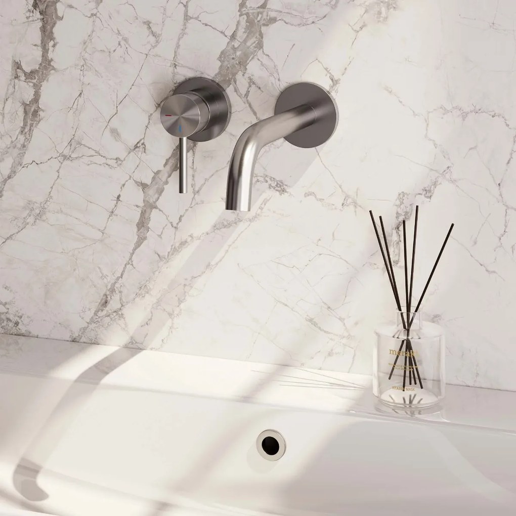 Brauer Brushed Edition ColdStart wastafelkraan inbouw gebogen uitloop en rozetten model A2 RVS geborsteld PVD