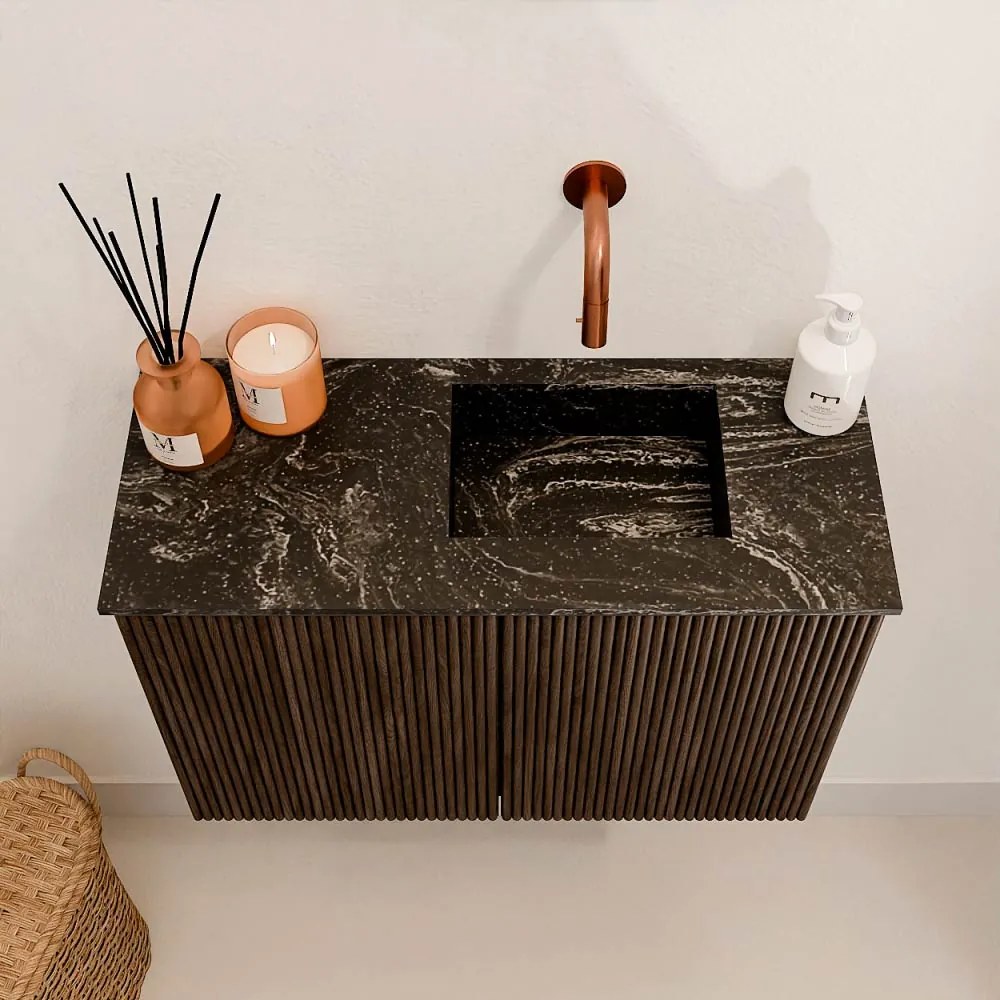 Mondiaz Joya DLux 60cm toiletmeubel walnut met wastafel faye rechts zonder kraangat lava
