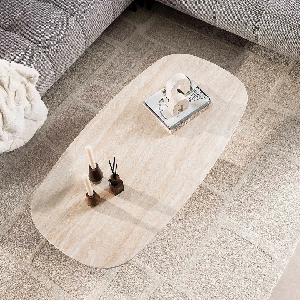 Ovale Salontafel Travertin - 135 X 70cm.