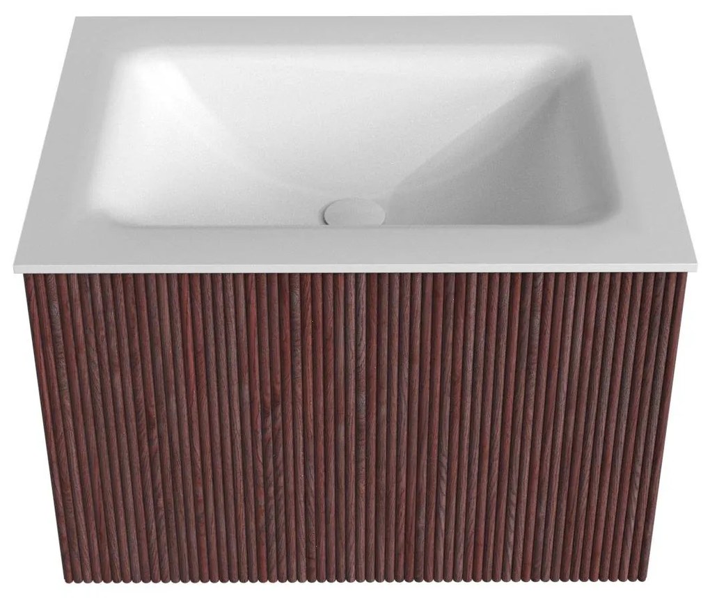 Mondiaz Kurve 60cm badmeubel ruby met 1 lade en wastafel cloud midden zonder kraangat