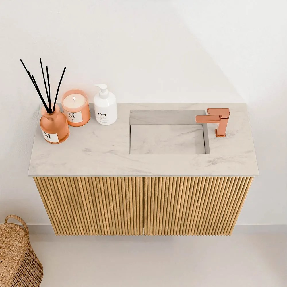 Mondiaz Joya DLux 60cm toiletmeubel oak met wastafel faye rechts 1 kraangat opalo