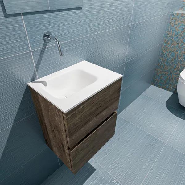 MONDIAZ ADA Toiletmeubel 40x30x50cm met 0 kraangaten 2 lades dark brown mat Wastafel Lex links Solid Surface Wit FK75342001