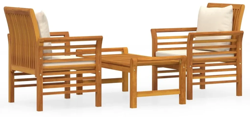 vidaXL 3-delige Loungeset met kussens massief acaciahout
