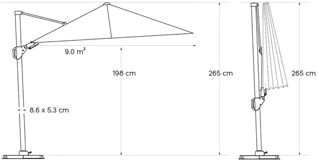 Platinum Challenger zweefparasol 2.6x3.5m T2 premium (excl. voet) manhattan