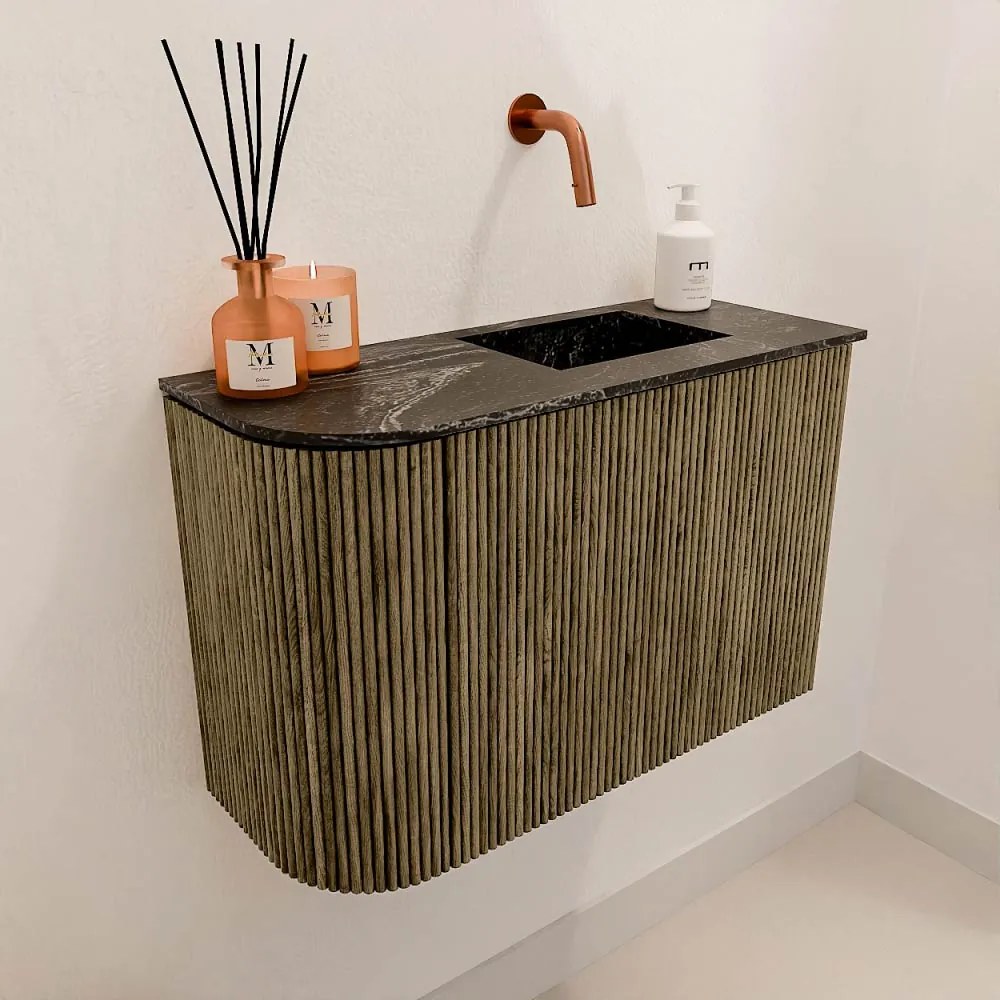 Mondiaz Joya DLux 60cm toiletmeubel ronding links dusk met wastafel faye rechts zonder kraangat lava
