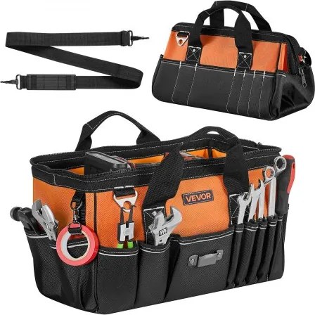 VEVOR Gereedschapstas 40x23x22cm, Opbergtas met 14 binnen- en 19 buitenvakken, Waterdichte polyester gereedschapsorganizer met schouderriem en ritssluiting, Gereedschapstas voor vakmensen