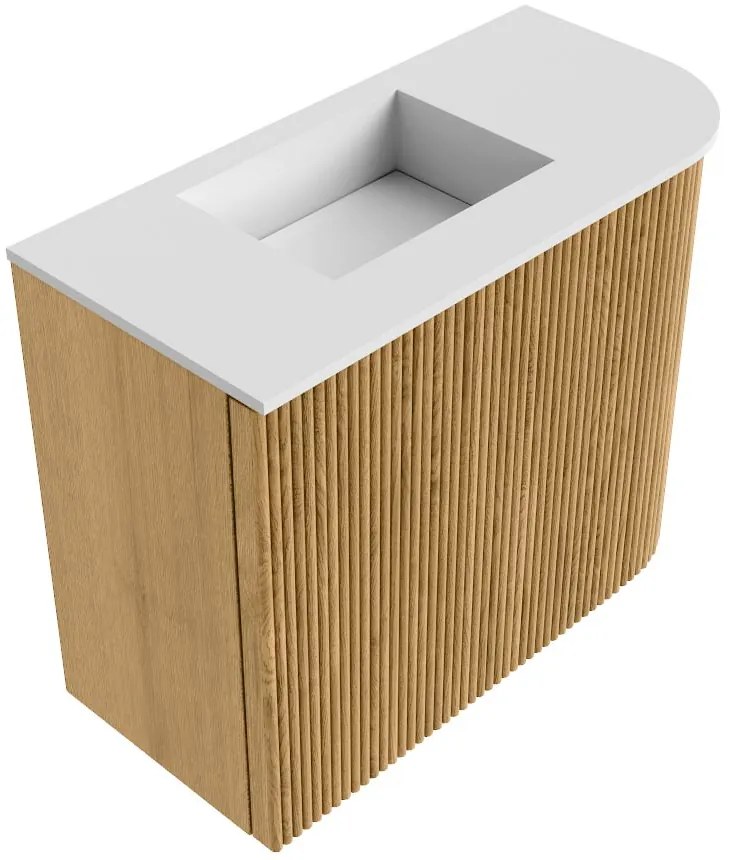 Mondiaz Joya 50cm toiletmeubel ronding rechts oak met wastafel faye links 1 kraangat talc