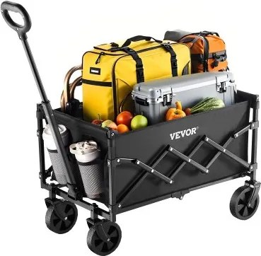 VEVOR Handkar 66 x 45 x 46 cm, 102 kg Opvouwbare transportkar met terreinwielen, Outdoor Utility Kar met verstelbare handgreep, Kampeerkar voor strand, supermarkt, tuin, zwart