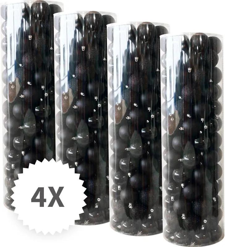Actie totaal 400 Onbreekbare kerstballen in koker diameter 6 cm zwart classic