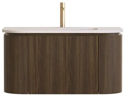 Lambini Designs Eleganza rond badmeubel 80cm dark walnut met ribbelfront en wastafel met kraangat