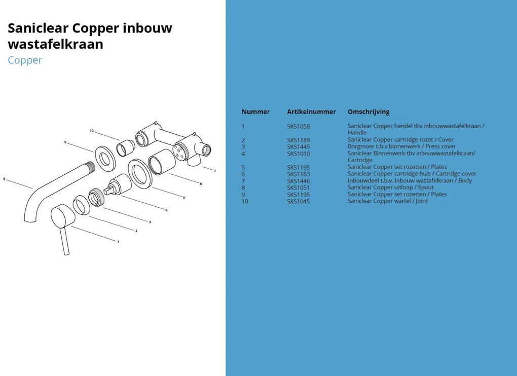 Saniclear Copper inbouw wastafelkraan compleet geborsteld koper