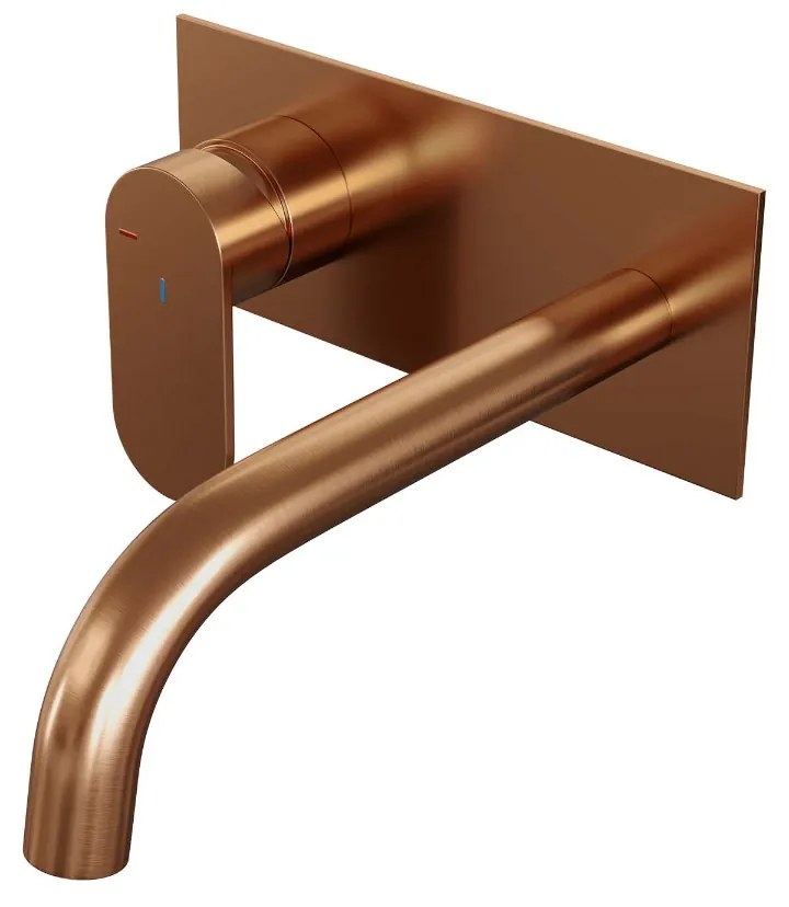Brauer Copper Edition ColdStart wastafelkraan inbouw gebogen uitloop met achterplaat model C2 koper geborsteld PVD
