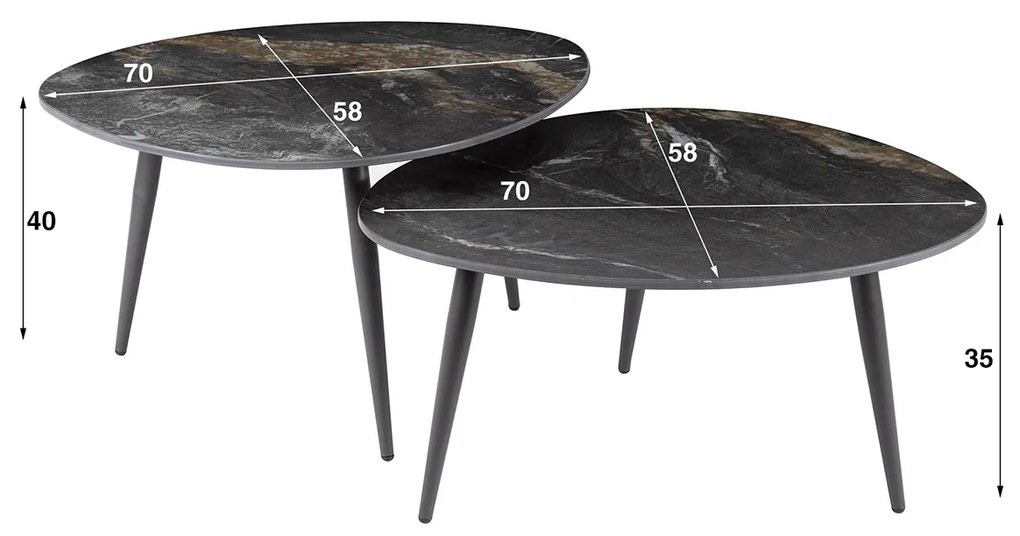 Salontafelset Keramiek Organisch - 70 X 58cm.