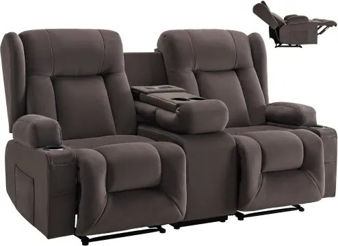 VEVOR Loveseat Relaxfauteuil, Elektrische Relaxbank met Verwarming &amp; Massagefunctie, Massagestoel met Centrale Bediening, USB-poorten, Bekerhouders &amp; Zijvakken, Bank voor Woonkamer, Bruin
