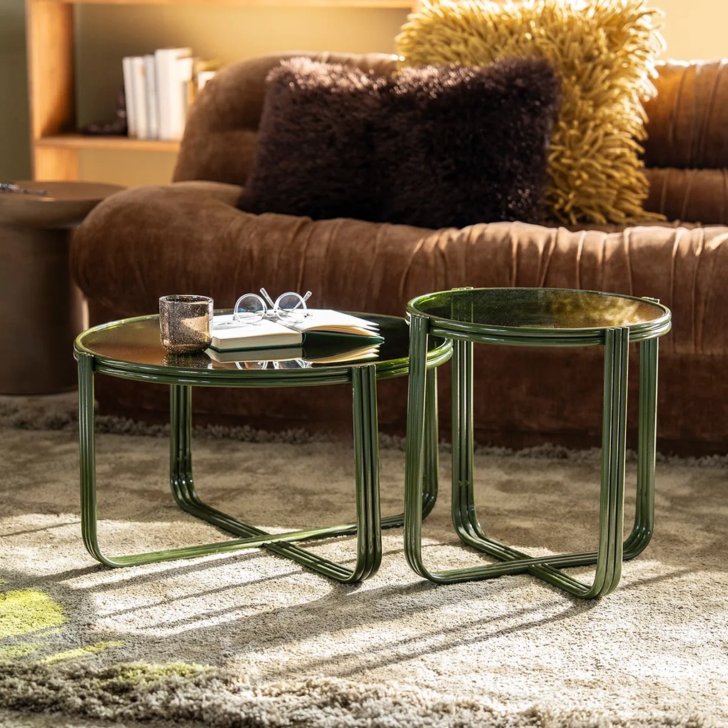 Retro Bijzettafel Glas Groen - 42 X 42cm.