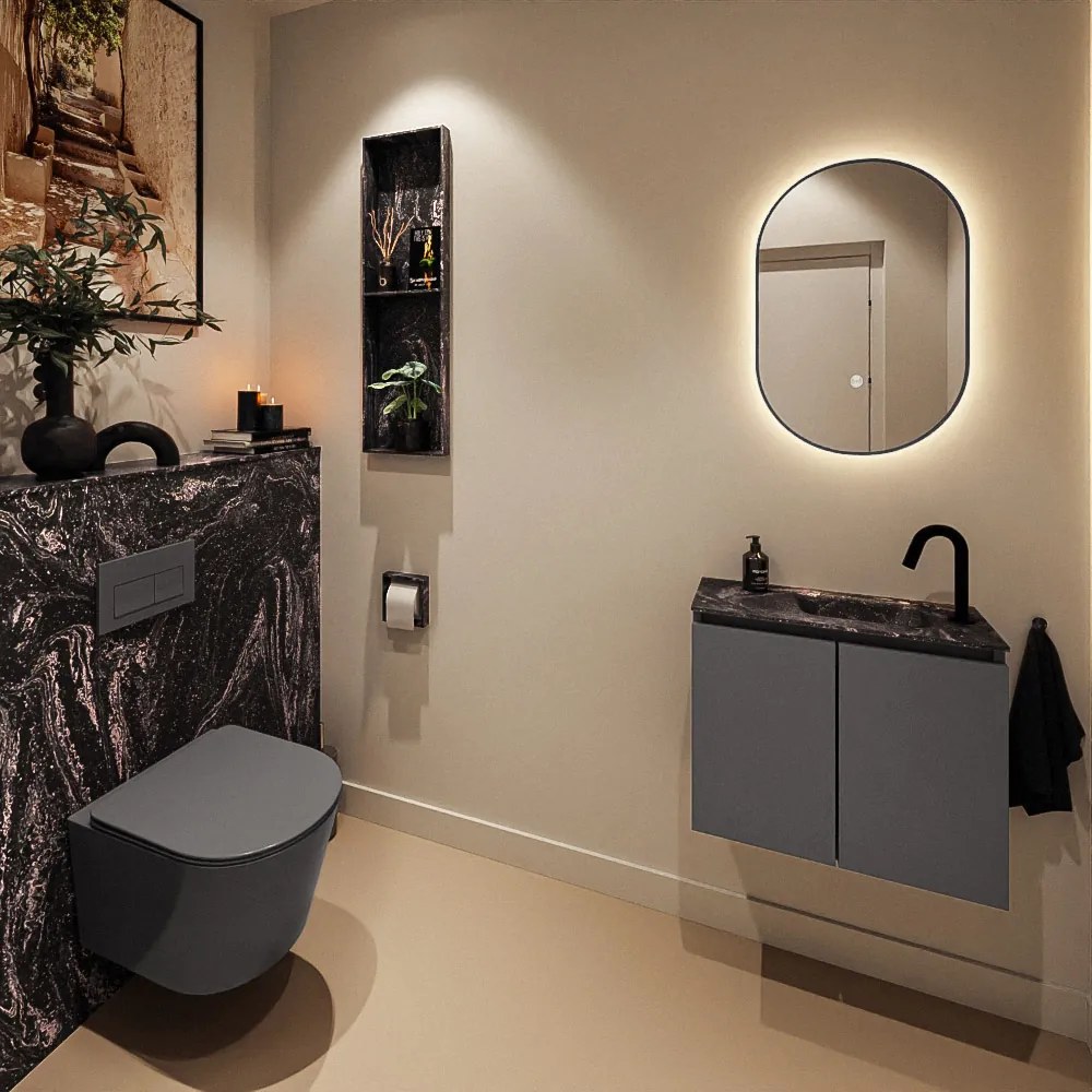 Mondiaz Ture DLux toiletmeubel 60cm dark grey met wastafel lava rechts met kraangat