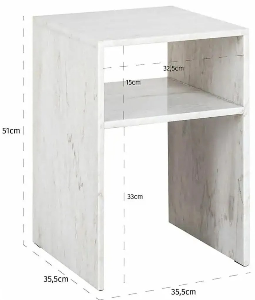 Richmond Interiors Moran Marmeren Nachtkastje Beige Wit - 35.5x35.5x51cm.