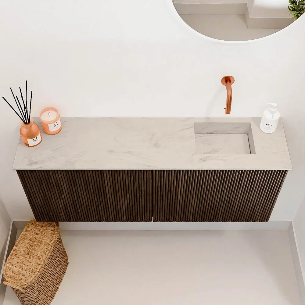 Mondiaz Joya DLux 100cm toiletmeubel walnut met wastafel faye rechts zonder kraangat opalo