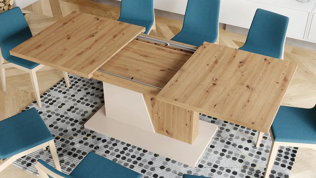 NOBLE NOIR Artisan Oak/beige – uitschuifbare tafel tot 218 cm, voor 8, 10