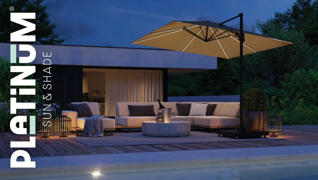 Platinum Challenger zweefparasol 3x3m T2 premium (excl. voet) faded black GLOW