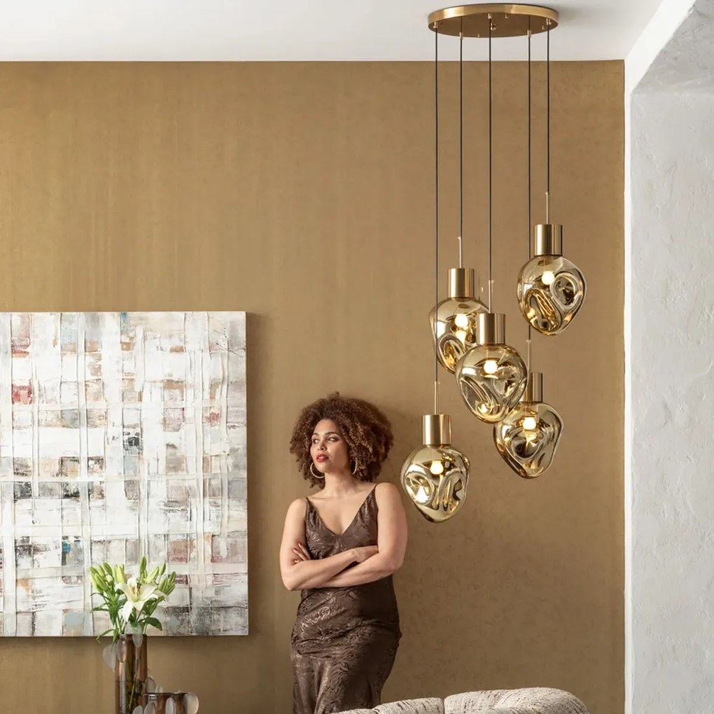 Trapse Hanglamp Gedeukt Glas Goud