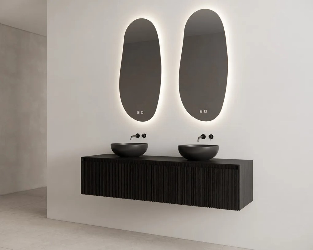 Gliss Design Timotheus badmeubel met 2 lades en ribbelfront 120cm black veneer met zwarte waskom