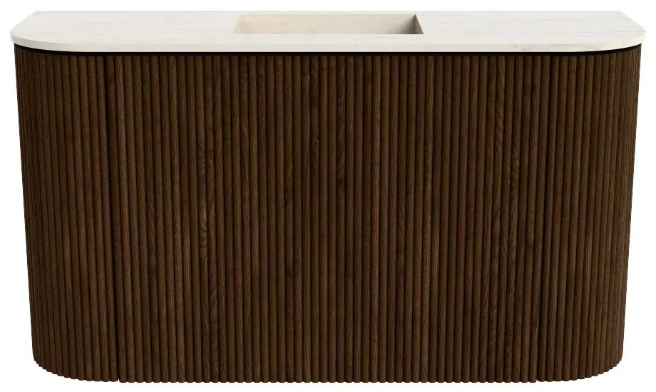 Mondiaz Joya DLux 75cm toiletmeubel ronding links/rechts walnut met wastafel faye midden zonder kraangat meli