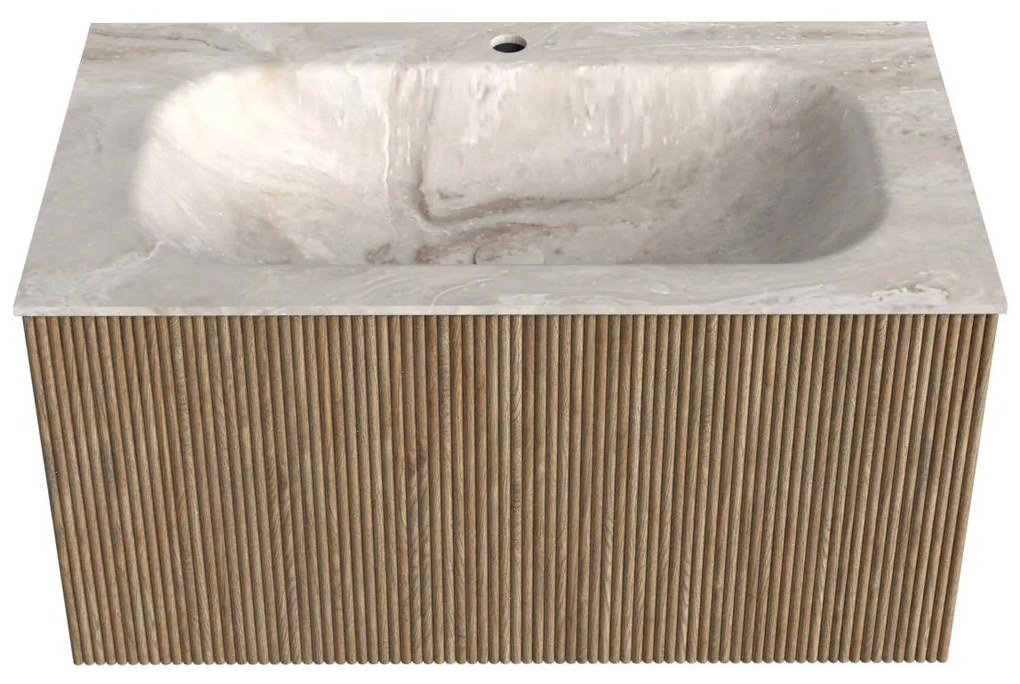 Mondiaz Kurve-dlux 80cm badmeubel dusk met 1 lade en wastafel big small midden 1 kraangat frappe
