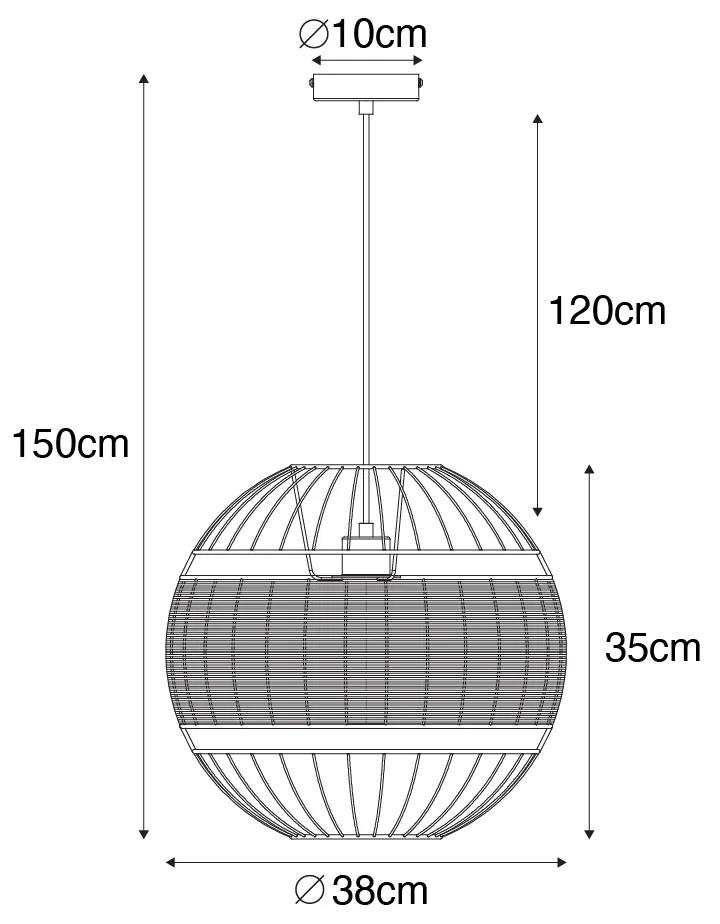 Oosterse hanglamp zwart met rotan 38 cm - EmirOosters E27 rond Binnenverlichting Lamp