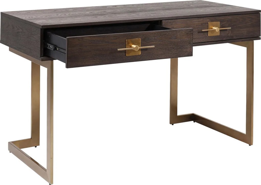 Bureau Donker Hout Met Messing - 138 X 60cm.