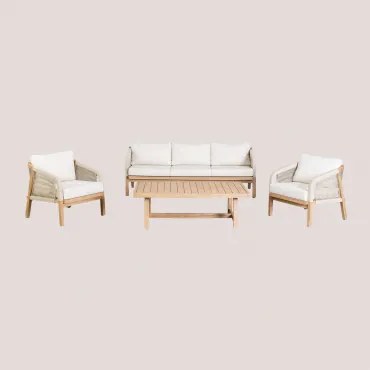 Tuinset Met 3-zitsbank, 2 Fauteuils En Salontafel In Acaciahout Dubai Gardenia Wit & Rustiek Acaciabruin - Sklum