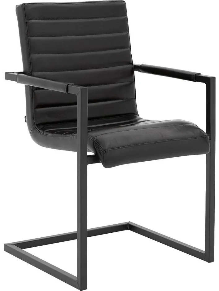 Goossens Eetkamerstoel Sturdy Leer zwart leer met armleuning, urban industrieel