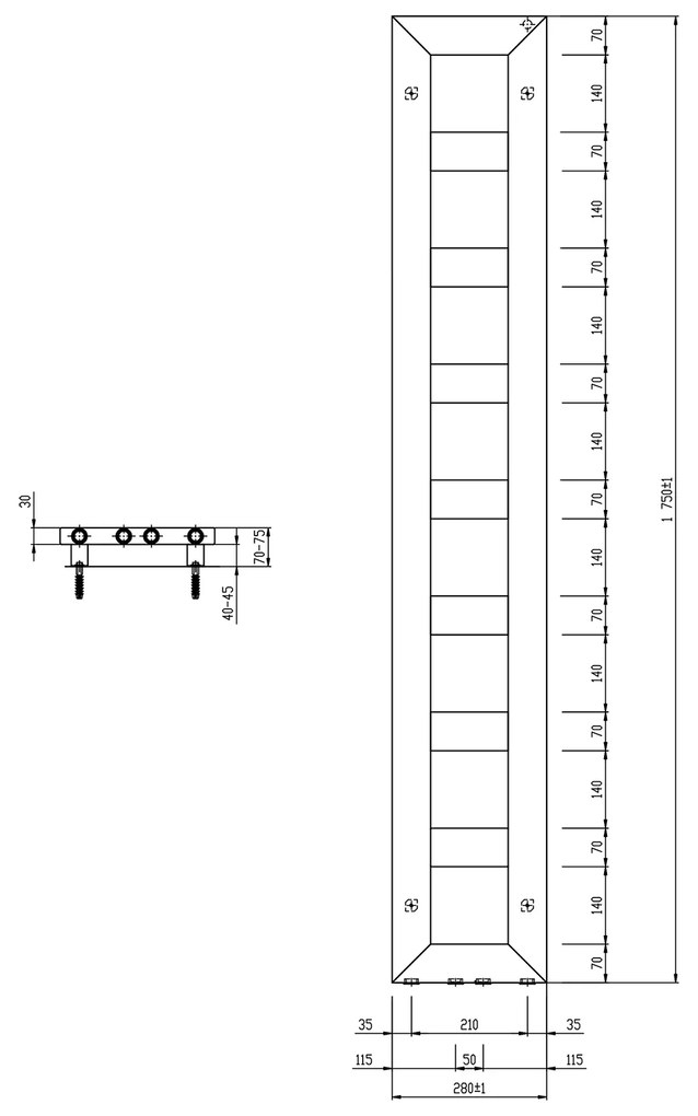 Sapho Block radiator mat zwart 28x175cm 461W