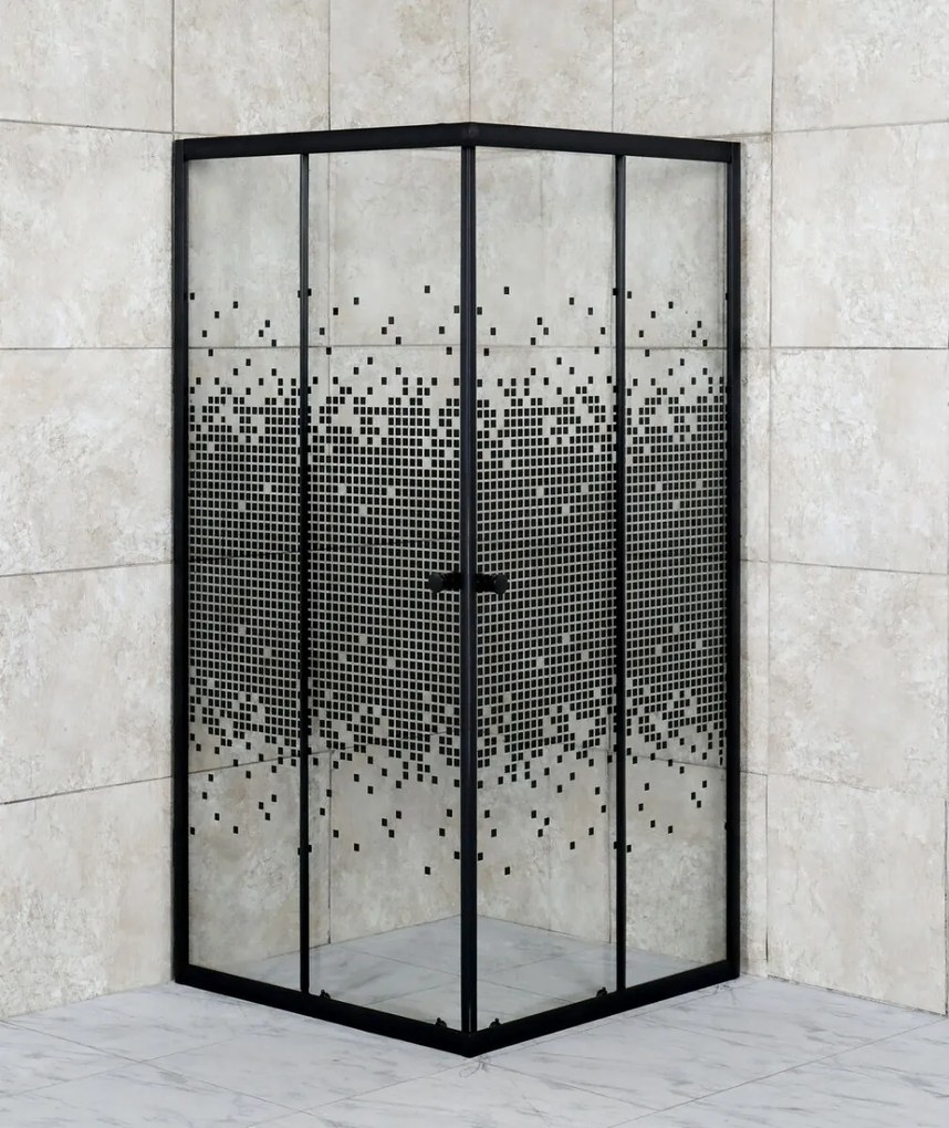 Kerra Pixel douchecabine vierkant 80x80cm zwart mat