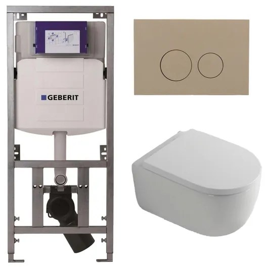 QeramiQ Dely Swirl Toiletset - 36.3x51.7cm - Geberit UP320 inbouwreservoir - 35mm zitting - bedieningsplaat taupe - ronde knoppen - wit glans 0701131/SW1102378/SW1000767/SW1026256