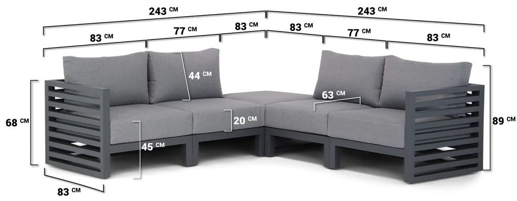 Hoek loungeset 4 personen Aluminium Grijs  Santika Furniture Santika Jaya