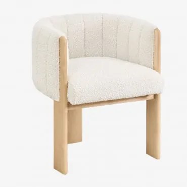 Set Van 2 Eetkamerstoelen In Essenhout En Leo Bouclé Stof Uit Witte Bouclé Stof - Sklum