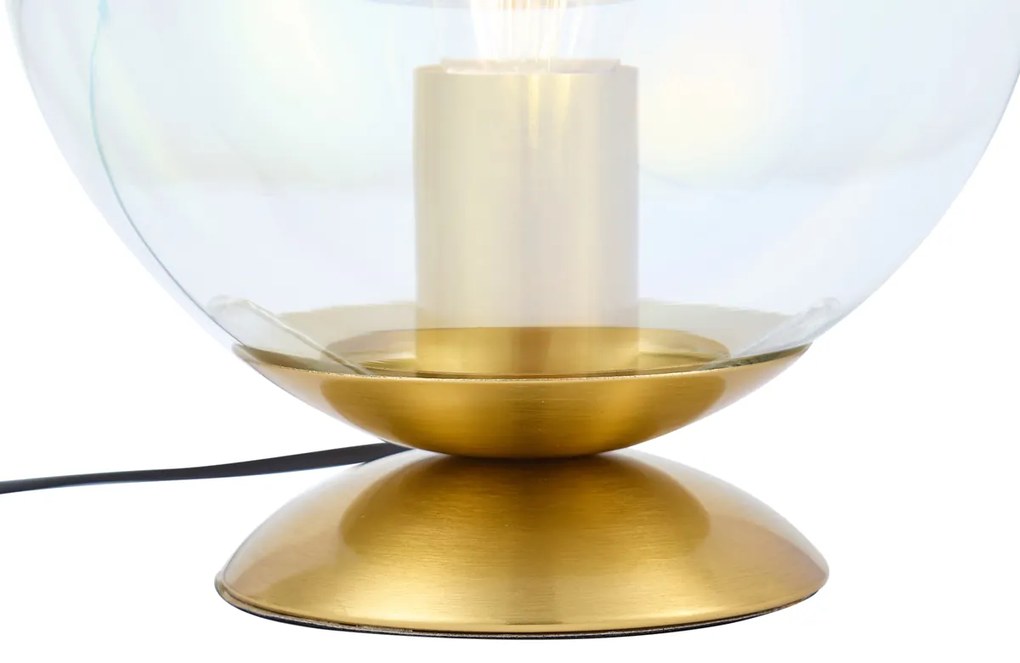 Art deco tafellamp messing met smoke regenboog glas  - Pallon