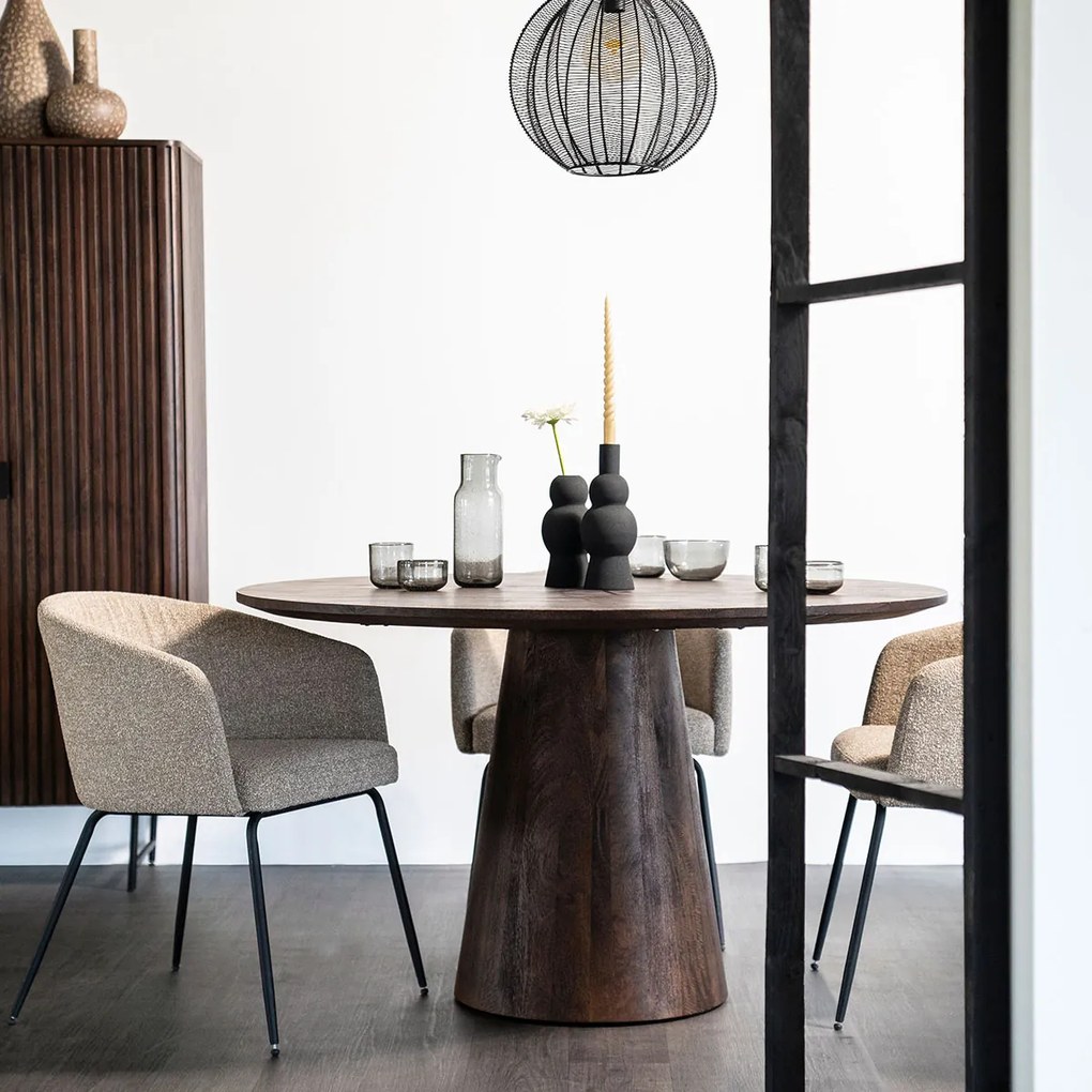 Donkerbruine Eettafel Rond 130 Cm - 130 X 130cm.