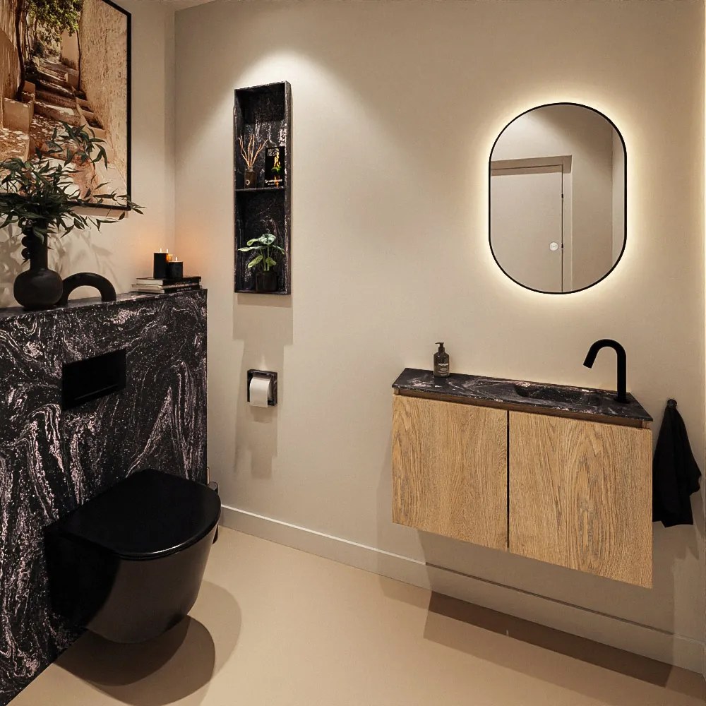 Mondiaz Ture DLux toiletmeubel 80cm washed oak met wastafel lava rechts met kraangat