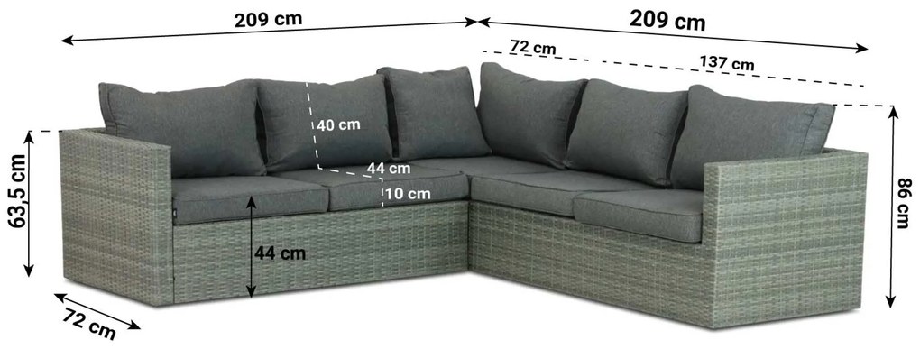 Hoek loungeset 5 personen Wicker Grijs Domani Furniture Rocco