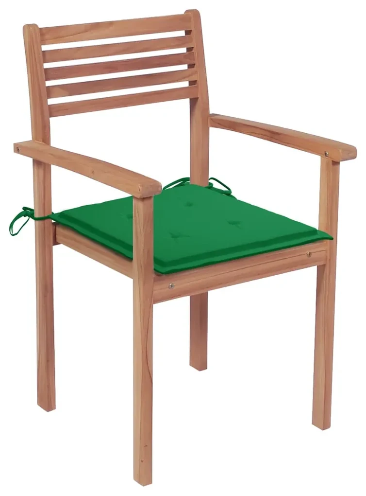 vidaXL Tuinstoelen 4 st met groene kussens massief teakhout