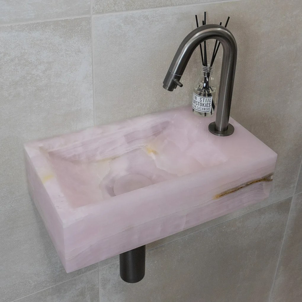 Saniclear Pink Onyx fontein met kraangat rechts 39x22x10cm
