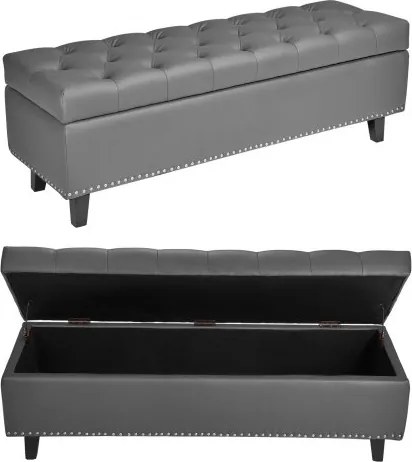VEVOR Ottoman Bank (415 x 1305 x 440 mm) van PU-leer met houten poten &amp; opbergruimte &amp; knoopsluiting, moderne schoenenbank met een draagvermogen van 300 kg, bedbank slaapkamerbank voor de woonkamer eetkamer grijs