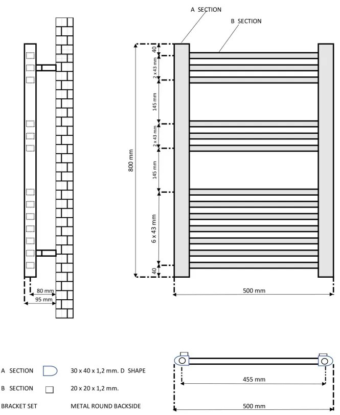 Eastbrook Rion handdoekradiator 50x80cm 419W antraciet