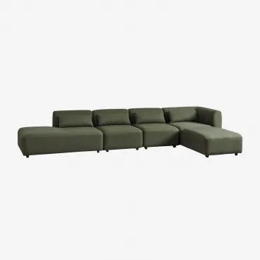 4-delige Modulaire Hoekbank Met Chaise Longue Links En Fogler Poef Chenille Groen – Salie - Sklum