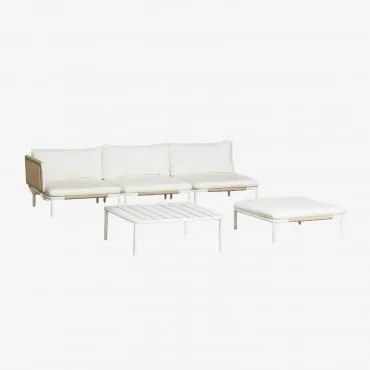 3-delige Modulaire Hoektuinbank, Poef En Roubly Salontafel Beige Amandelroos - Sklum