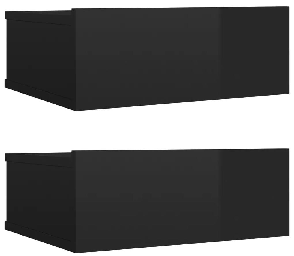 vidaXL Nachtkastjes zwevend 2 st 40x30x15cm spaanplaat hoogglans zwart